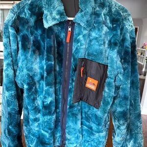 Braindead Industries- Reversible Teal Plush Fleece Jacket with Contrast Pocket